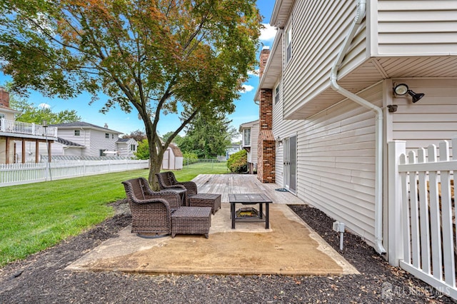 1208 Omaha Rd, North Brunswick, NJ 08902 - fenced backyard with a patio, a storage shed, a residential view, and a fire pit