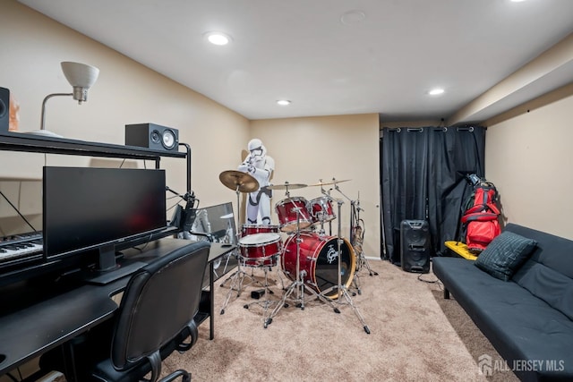playroom with carpet and recessed lighting