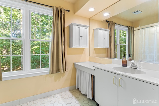 907 Meadow Ct, Helmetta, NJ 08828 - bathroom featuring vanity, recessed lighting, and tile patterned flooring