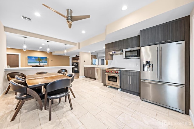 6 Alex Ct, Monroe, NJ 08831 - kitchen featuring high quality appliances, a ceiling fan, light countertops, recessed lighting, and under cabinet range hood