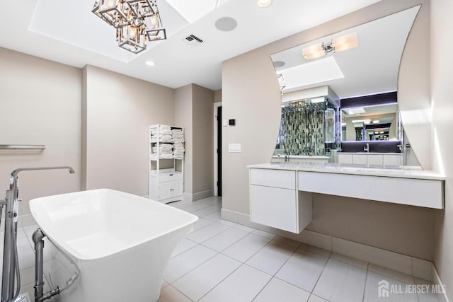 6 Alex Ct, Monroe, NJ 08831 - bathroom with vanity, baseboards, a freestanding tub, tile patterned floors, and recessed lighting