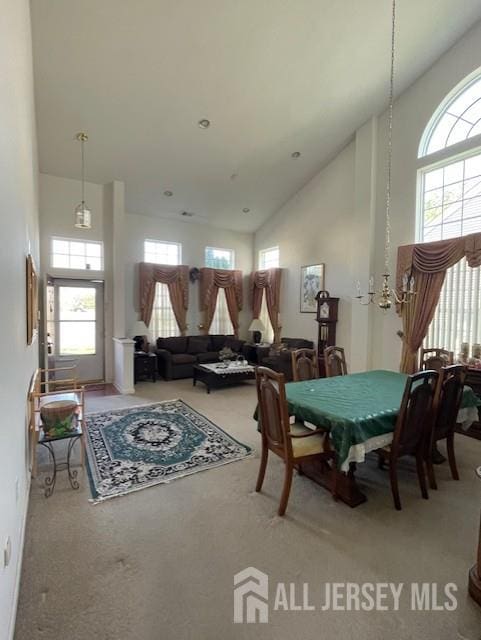47 Stony Path Dr, South Brunswick, NJ 08810 - carpeted dining space featuring plenty of natural light and high vaulted ceiling