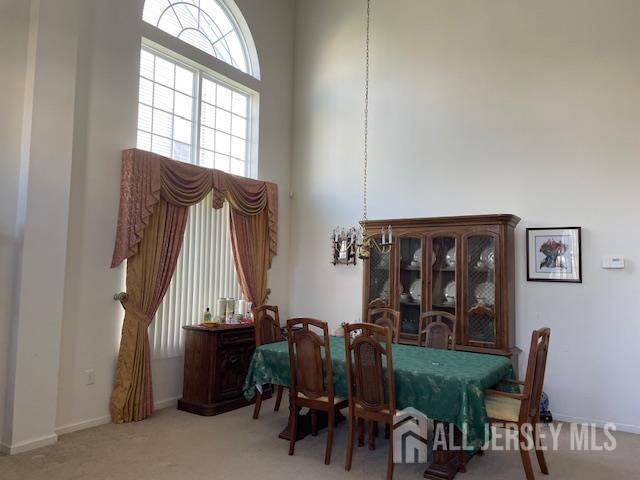47 Stony Path Dr, South Brunswick, NJ 08810 - dining space with carpet flooring and baseboards