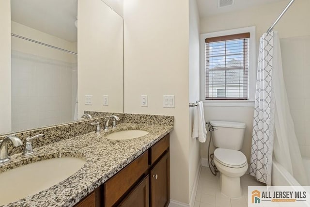 20 Washingtons Xing, Monroe, NJ 08831 - full bath with toilet, double vanity, baseboards, shower / tub combo, and tile patterned floors