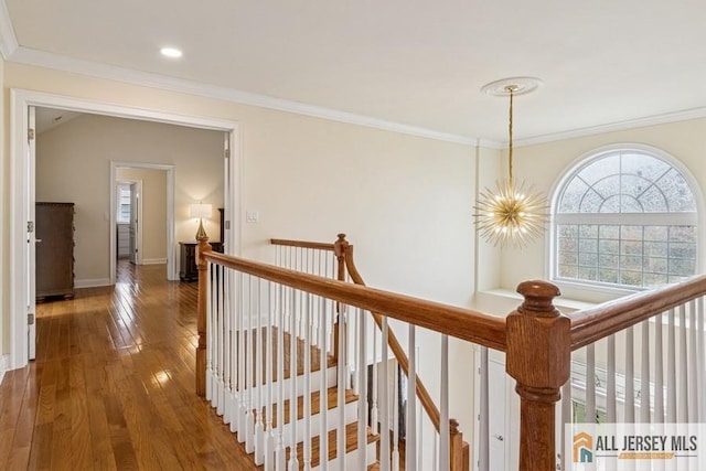20 Washingtons Xing, Monroe, NJ 08831 - hallway featuring an upstairs landing, hardwood / wood-style flooring, ornamental molding, baseboards, and recessed lighting