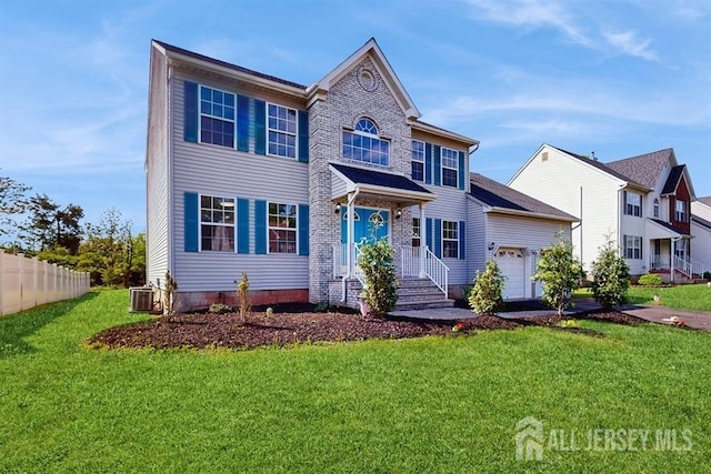46 Carriage Dr, Piscataway, NJ 08854 - view of front facade with cooling unit and a garage