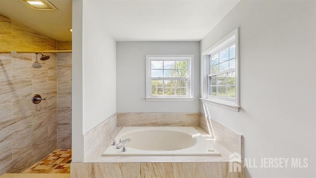 46 Carriage Dr, Piscataway, NJ 08854 - bathroom featuring a garden tub and tiled shower