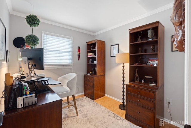 4 Rieder Ct, Franklin Twsp, NJ 08873 - office area featuring baseboards, ornamental molding, and wood finished floors