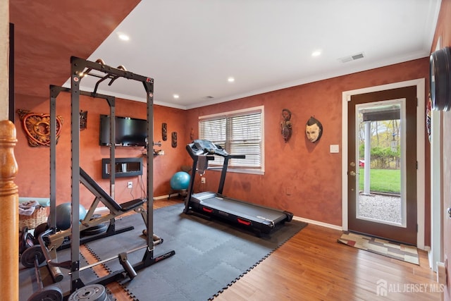 4 Rieder Ct, Franklin Twsp, NJ 08873 - exercise room featuring baseboards, visible vents, plenty of natural light, and wood finished floors