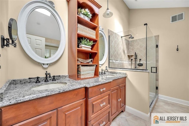35 Parkview Rd, Cranbury, NJ 08512 - bathroom featuring double vanity, a stall shower, and tile patterned flooring