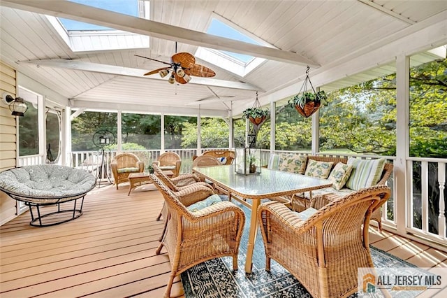 35 Parkview Rd, Cranbury, NJ 08512 - sunroom with a skylight, a ceiling fan, and outdoor dining space