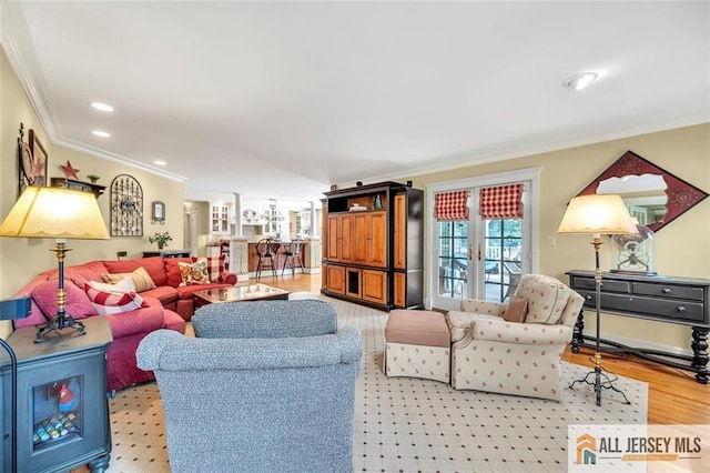 35 Parkview Rd, Cranbury, NJ 08512 - living area with crown molding, wood finished floors, and recessed lighting