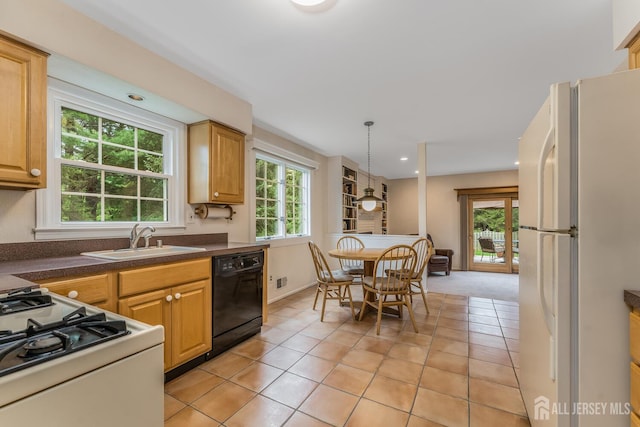 26 Magnolia Rd, Franklin Twsp, NJ 08873 - kitchen featuring white appliances, a sink, dark countertops, light tile patterned flooring, and recessed lighting