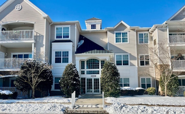 view of snow covered building