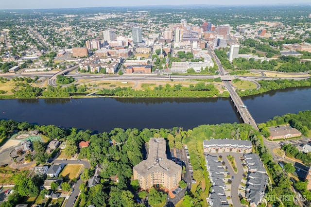 bird's eye view with a water view and a city view