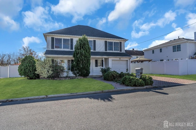 view of front property with a garage and a front lawn