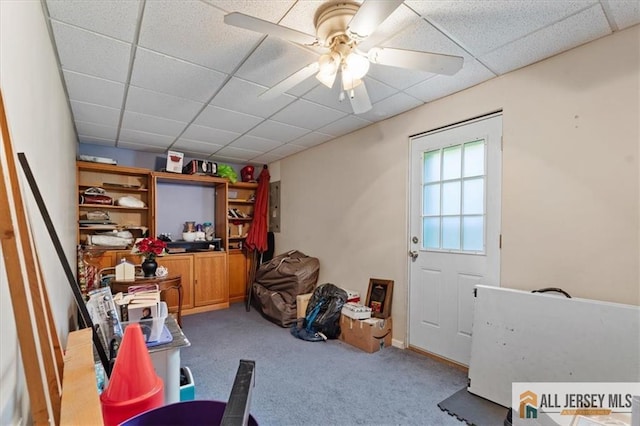 23 Spring St, Franklin, NJ 08873 - carpeted office space featuring a drop ceiling, a ceiling fan, and electric panel