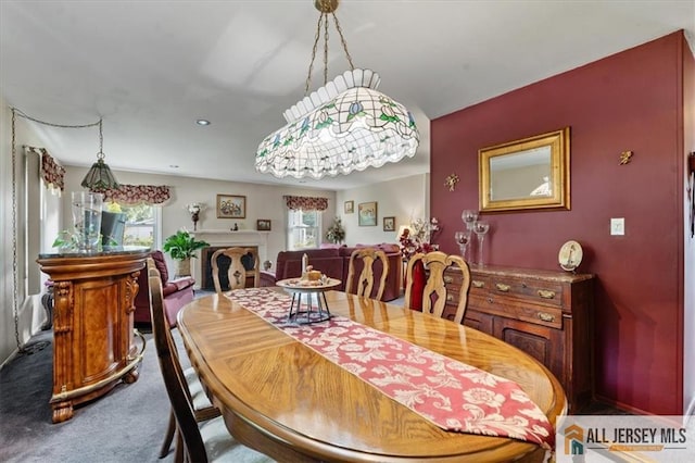 23 Spring St, Franklin, NJ 08873 - carpeted dining area featuring plenty of natural light and a fireplace
