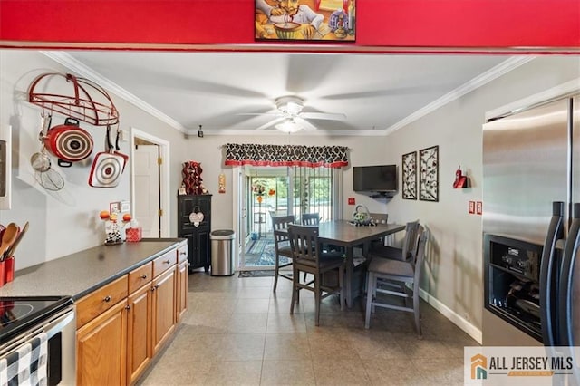 23 Spring St, Franklin, NJ 08873 - dining room featuring crown molding, a ceiling fan, and light tile patterned floors