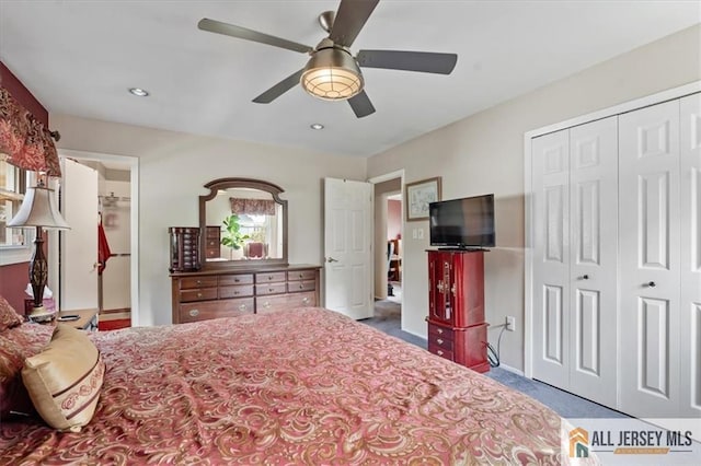 23 Spring St, Franklin, NJ 08873 - bedroom with a closet, carpet floors, ceiling fan, and recessed lighting