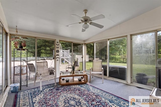 23 Spring St, Franklin, NJ 08873 - sunroom featuring a ceiling fan and vaulted ceiling