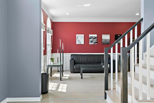 24 Saddle Ct, Monroe, NJ 08831 - entryway featuring crown molding, recessed lighting, stairway, and baseboards