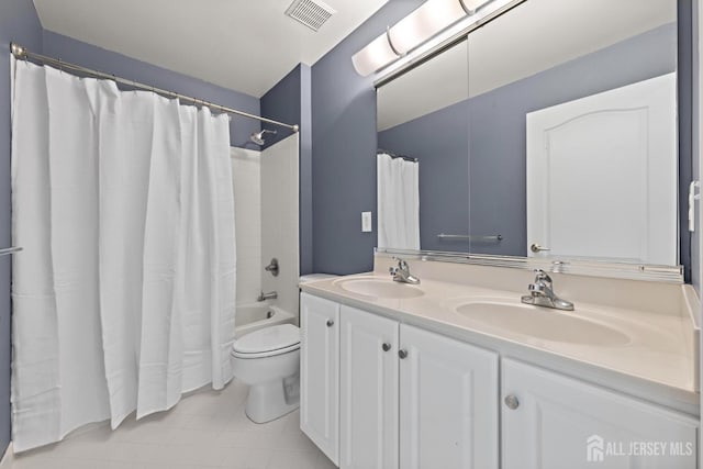 24 Saddle Ct, Monroe, NJ 08831 - bathroom with toilet, double vanity, shower / bath combo, and tile patterned flooring