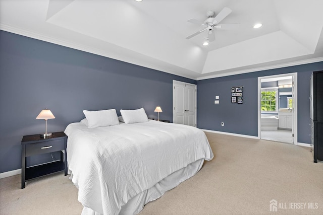 24 Saddle Ct, Monroe, NJ 08831 - carpeted bedroom featuring a raised ceiling, baseboards, a closet, recessed lighting, and ensuite bath