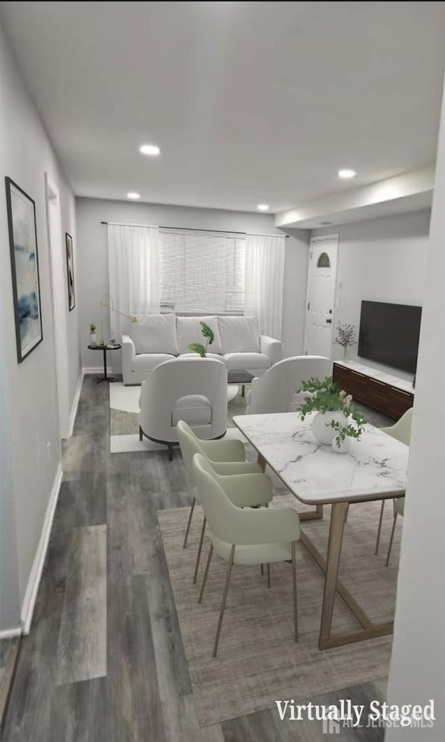 dining room with dark wood-type flooring