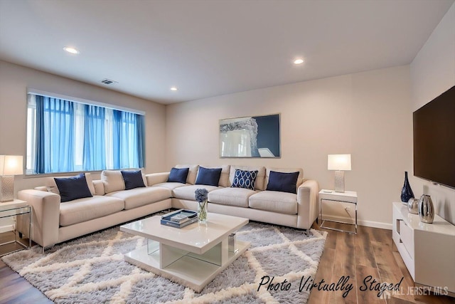 living room with wood-type flooring