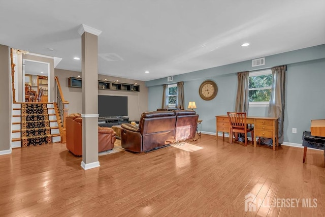 living room with light wood-type flooring