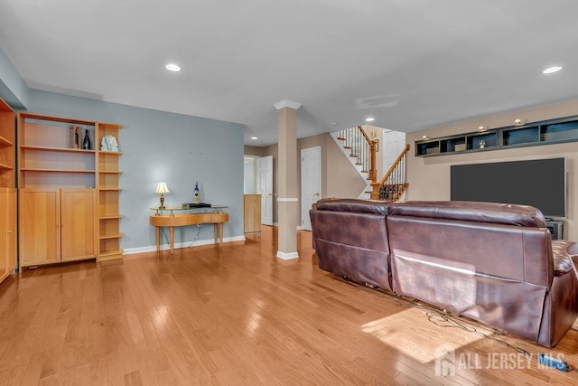 living room with light wood-type flooring