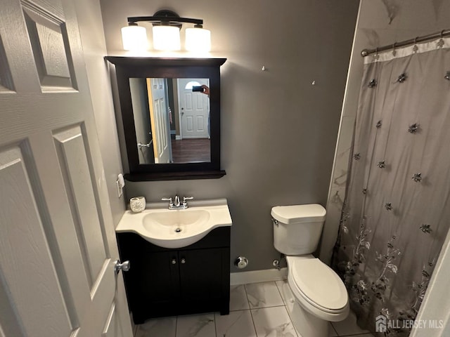 9 Maine Ct, Old Bridge, NJ 07747 - bathroom with marble look tiles, vanity, and a shower with shower curtain