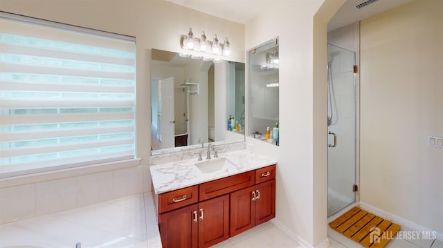 53 Kirschman Dr, Old Bridge, NJ 07747 - full bathroom featuring vanity, a stall shower, and tile patterned floors