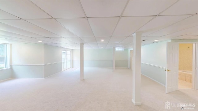 53 Kirschman Dr, Old Bridge, NJ 07747 - basement with carpet flooring, a drop ceiling, and recessed lighting