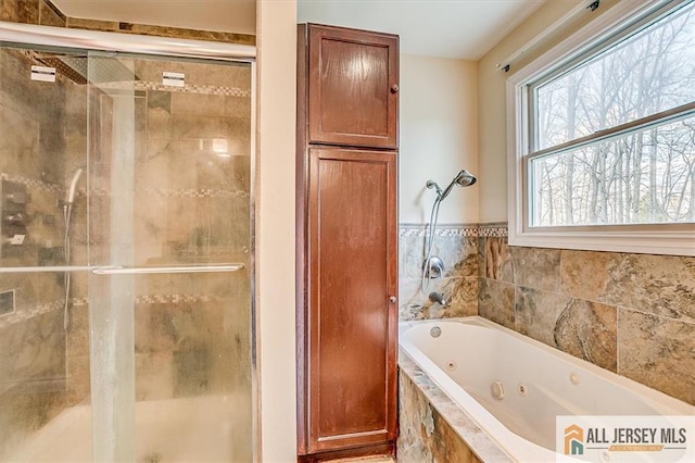 6 Mockingbird Rd, Edison, NJ 08820 - bathroom featuring a shower stall and a tub with jets