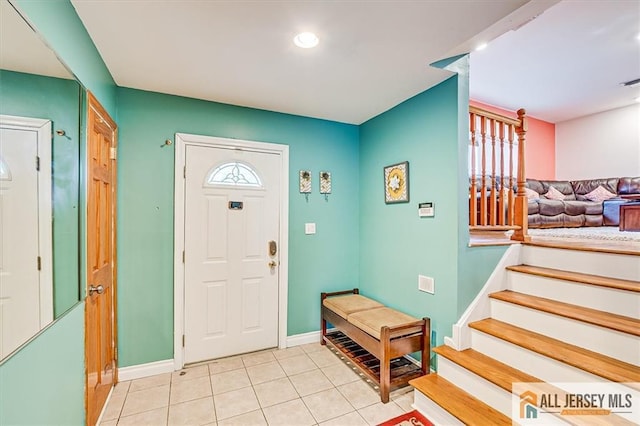 6 Mockingbird Rd, Edison, NJ 08820 - foyer with light tile patterned floors, baseboards, recessed lighting, and stairs