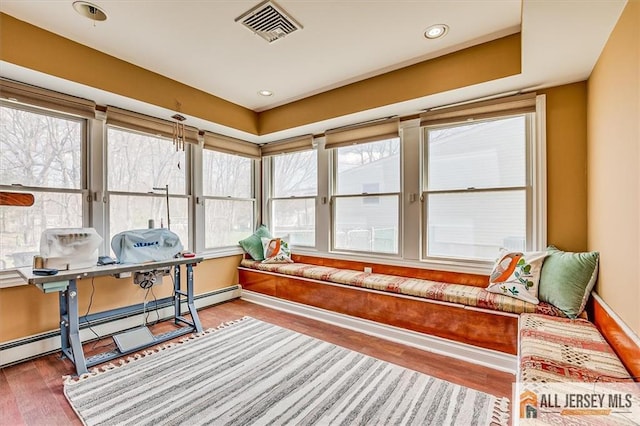 6 Mockingbird Rd, Edison, NJ 08820 - sunroom / solarium featuring a baseboard radiator, wood finished floors, baseboards, plenty of natural light, and recessed lighting
