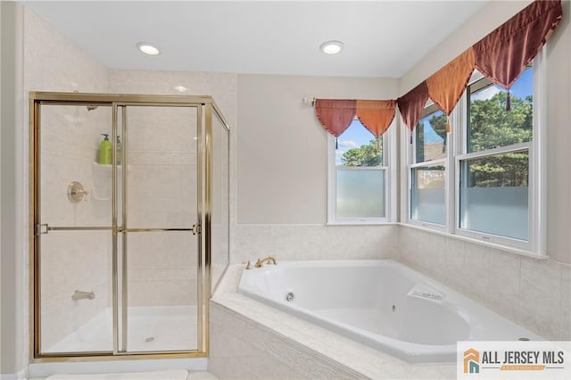 482 Spotswood Gravel Hill Rd, Monroe, NJ 08831 - full bathroom with a jetted tub, a shower stall, and recessed lighting