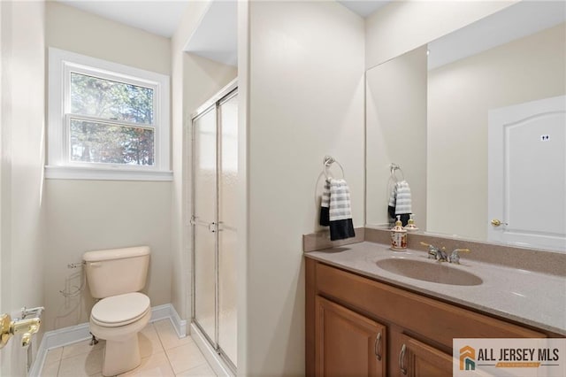 482 Spotswood Gravel Hill Rd, Monroe, NJ 08831 - bathroom with vanity, toilet, a shower stall, and tile patterned floors