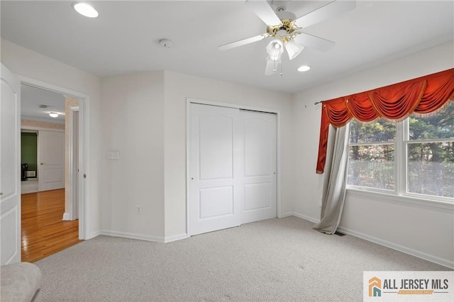 482 Spotswood Gravel Hill Rd, Monroe, NJ 08831 - unfurnished bedroom featuring carpet floors, baseboards, a closet, recessed lighting, and a ceiling fan