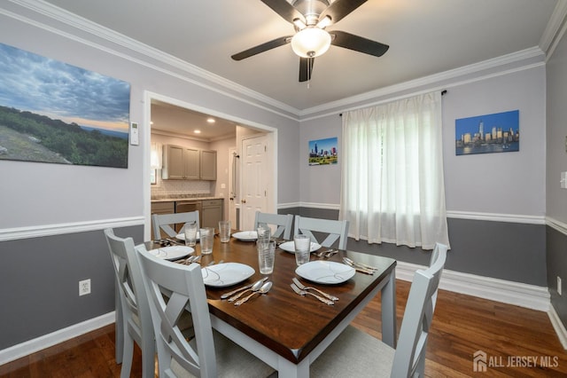 439 Old Main St, Franklin, NJ 08802 - dining space featuring wood finished floors, a ceiling fan, and ornamental molding
