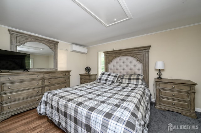 439 Old Main St, Franklin, NJ 08802 - bedroom with attic access, a wall mounted air conditioner, and crown molding