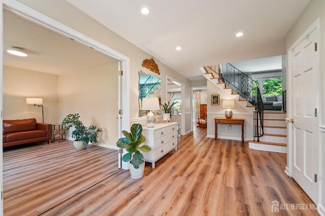 35 Poet Dr, Matawan, NJ 07747 - entrance foyer with light wood-style flooring, stairway, and recessed lighting