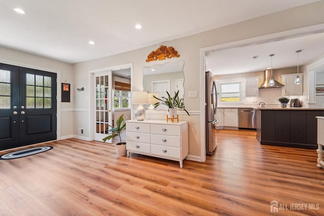 35 Poet Dr, Matawan, NJ 07747 - entrance foyer with french doors, light wood finished floors, and recessed lighting