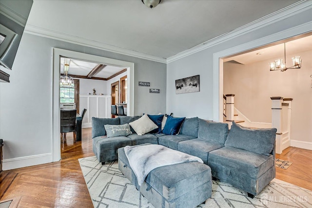 1072 Salem Ave, Hillside, NJ 07205 - living area with a chandelier, ornamental molding, and light wood-type flooring