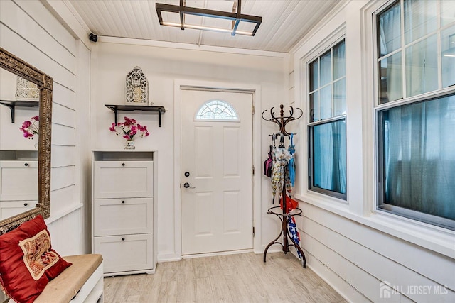 1072 Salem Ave, Hillside, NJ 07205 - foyer entrance with light wood-style flooring and wood ceiling