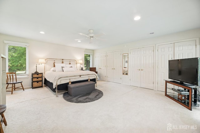 2 Derby Ln, East Brunswick, NJ 08816 - bedroom featuring multiple closets, carpet, multiple windows, recessed lighting, and a ceiling fan