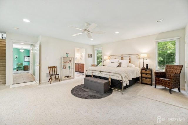 2 Derby Ln, East Brunswick, NJ 08816 - bedroom featuring light colored carpet, ensuite bathroom, multiple windows, and recessed lighting