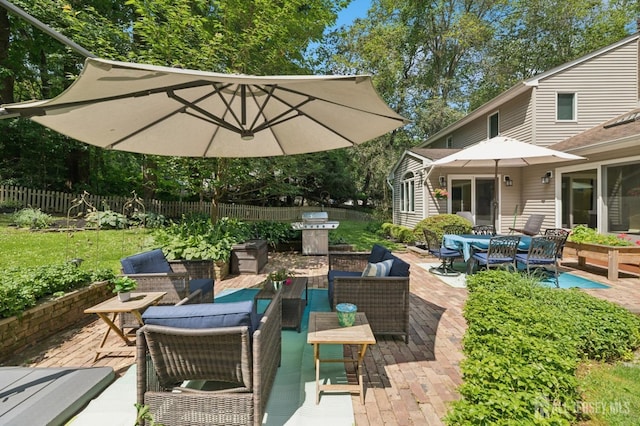 2 Derby Ln, East Brunswick, NJ 08816 - view of patio featuring an outdoor living space, a grill, and outdoor dining space